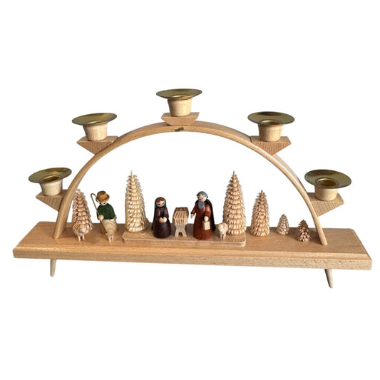 Richard Glasser Erzgebirge Germany Wooden Nativity Candle Arch 5 Cup 13" 1990s