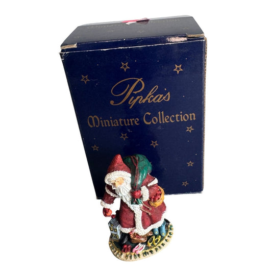 Pipka Miniature Collection German St. Nick Santa Figurine Burgundy Coat 2.25" Box