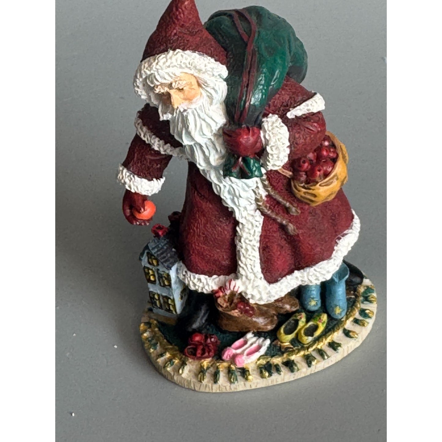Pipka Miniature Collection German St. Nick Santa Figurine Burgundy Coat 2.25" Box