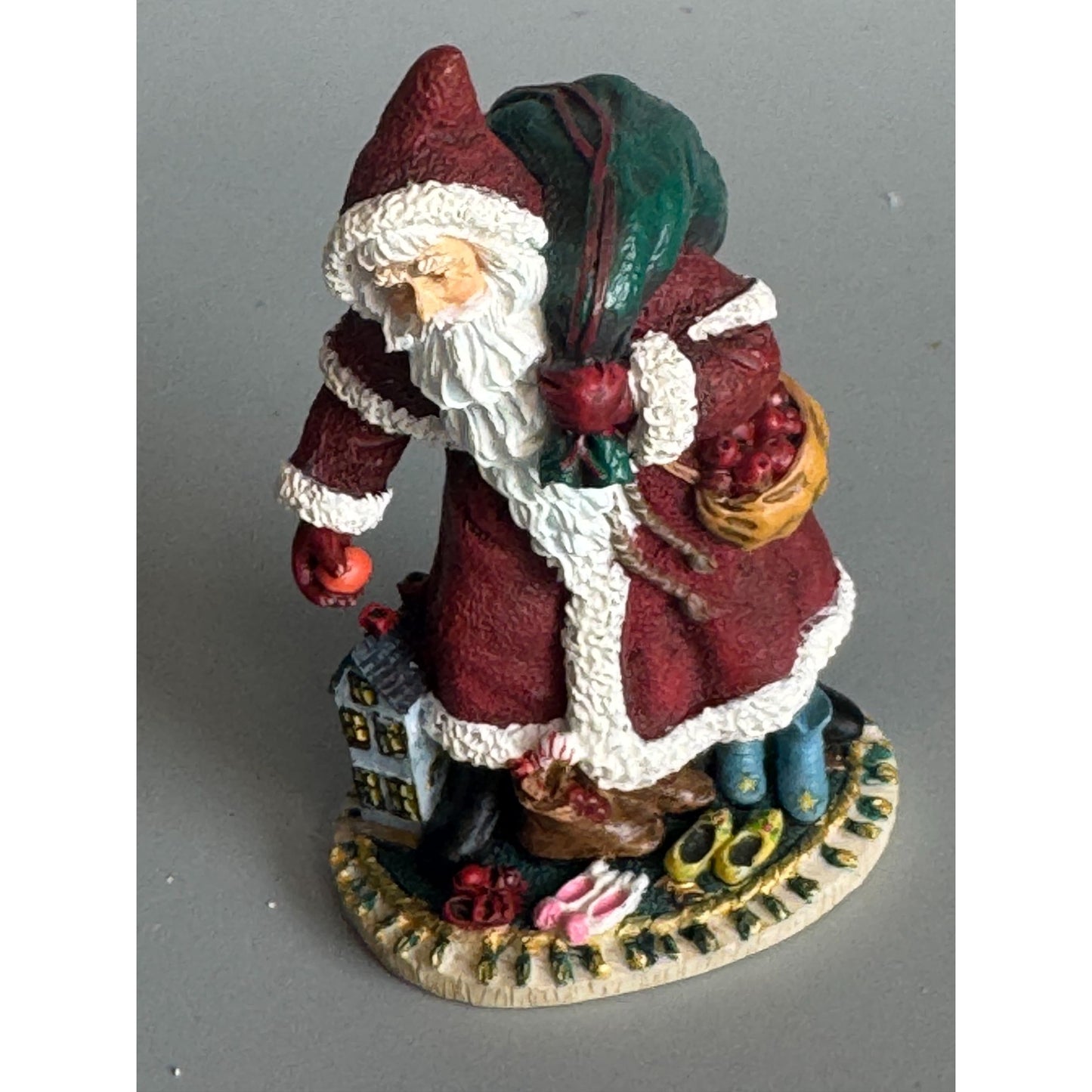 Pipka Miniature Collection German St. Nick Santa Figurine Burgundy Coat 2.25" Box