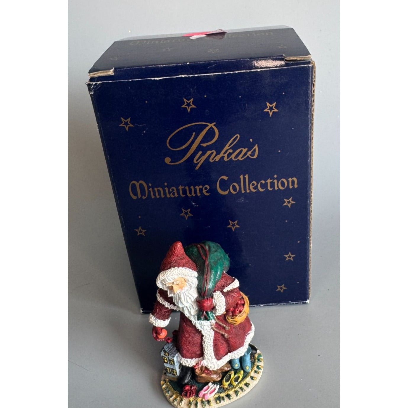 Pipka Miniature Collection German St. Nick Santa Figurine Burgundy Coat 2.25" Box