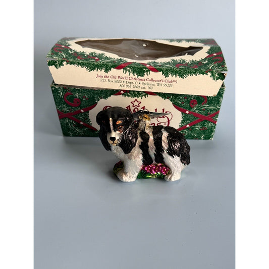 Old World Christmas King Charles Spaniel Blown Glass Ornament With Box & Tag