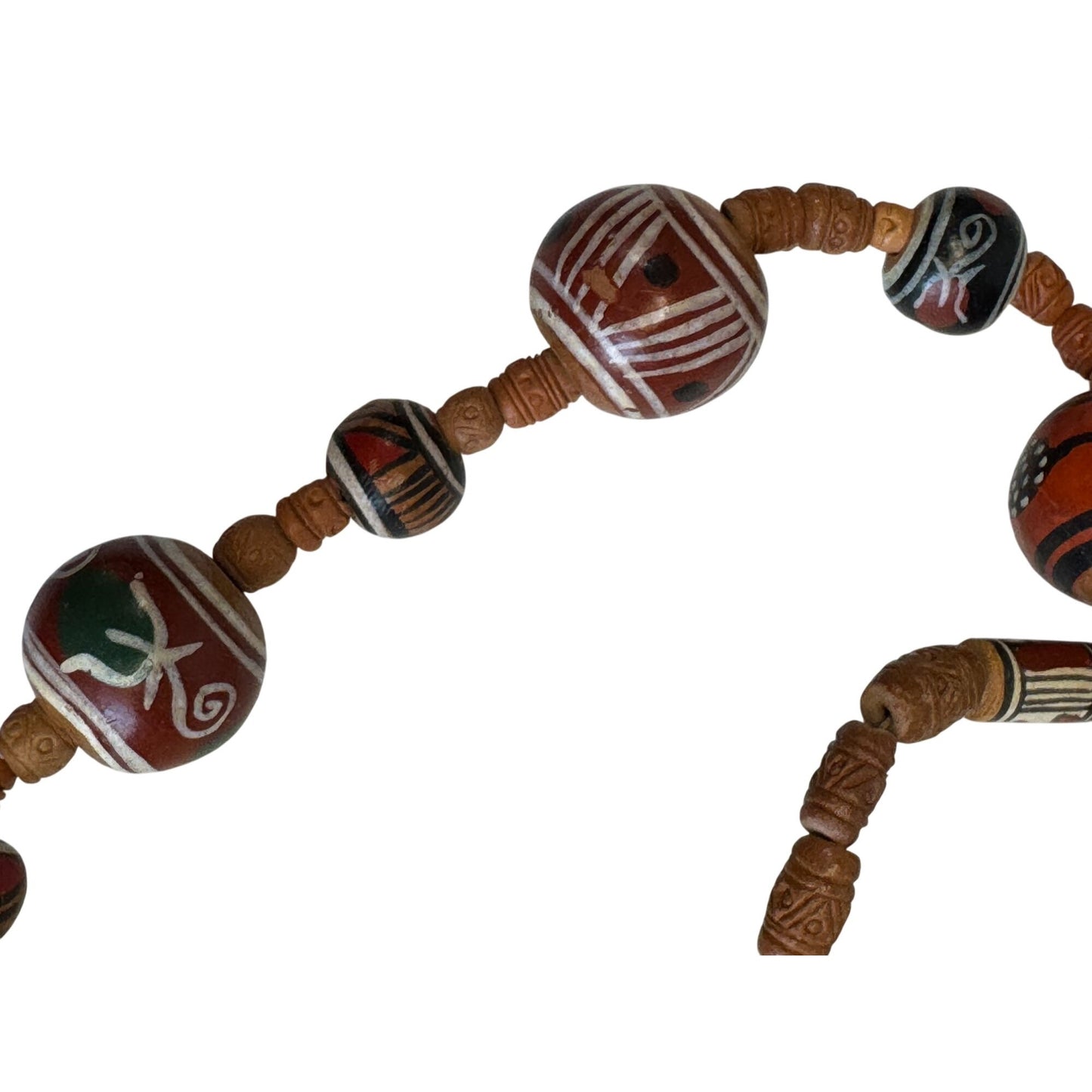 Handmade Boho Tribal Style Beaded Necklace Carved Wood Beads 27"