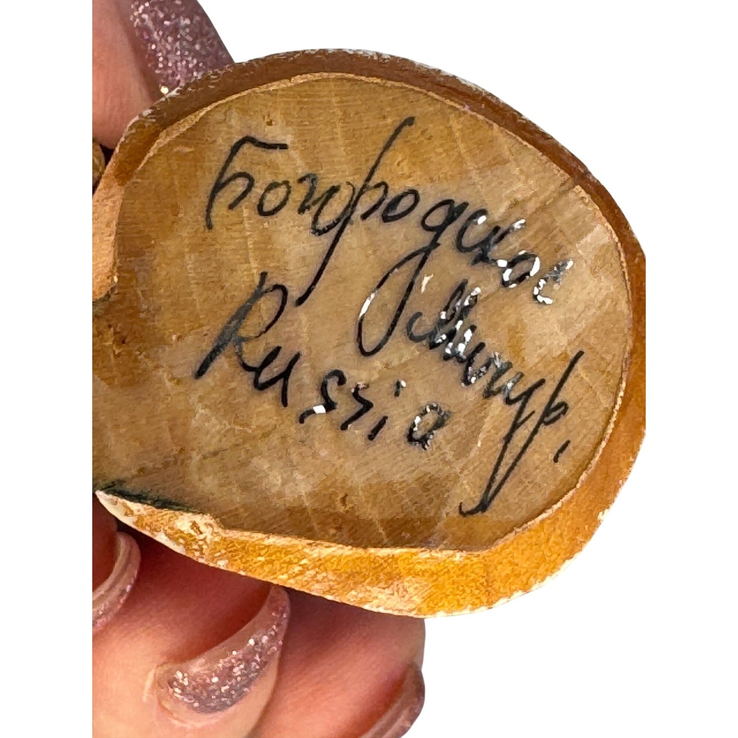 Mini Russian Ded Moroz Santa Ornament Hand Painted Wood Signed 3"