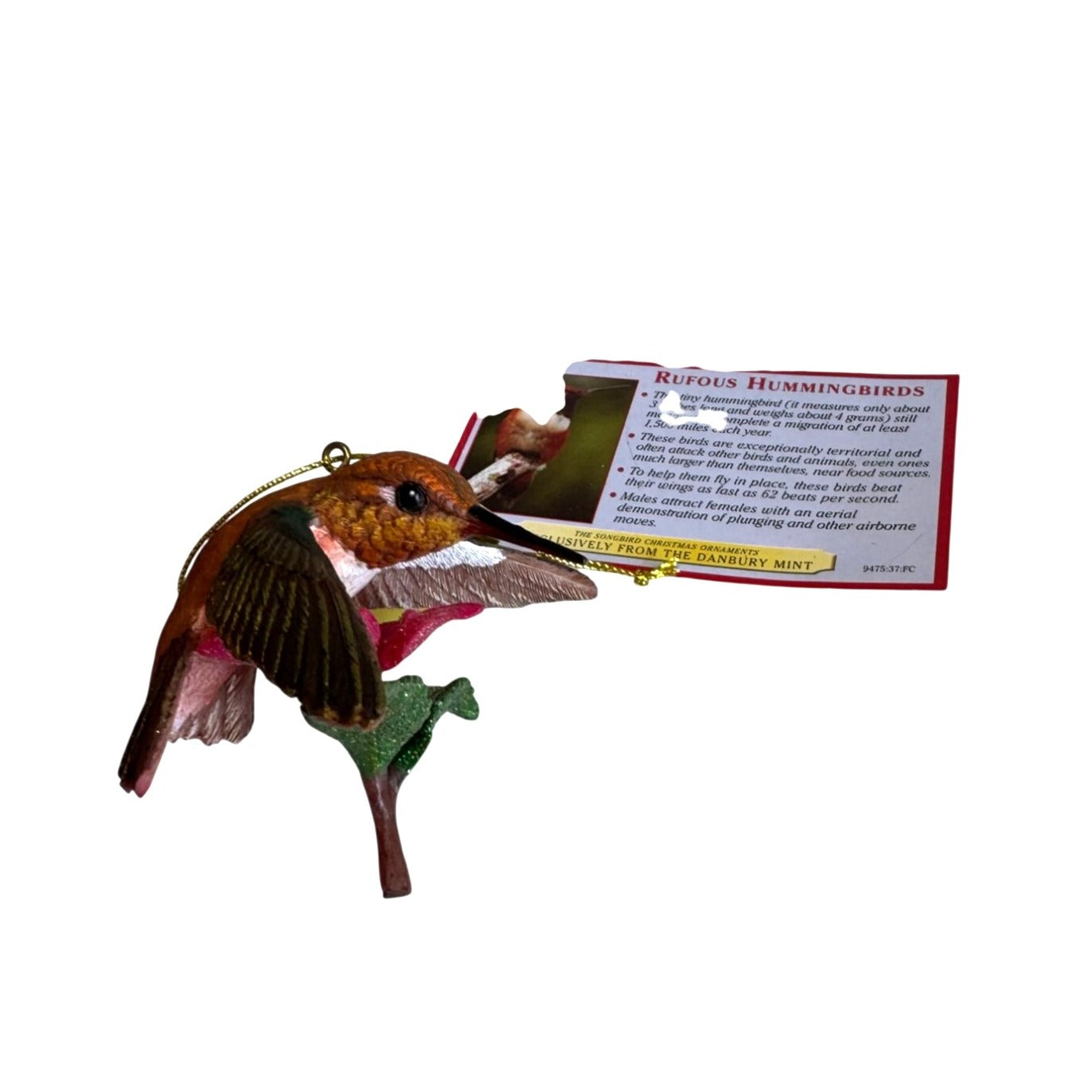 Danbury Mint Ornament Rufous Hummingbird Brown Pink Resin Hanging