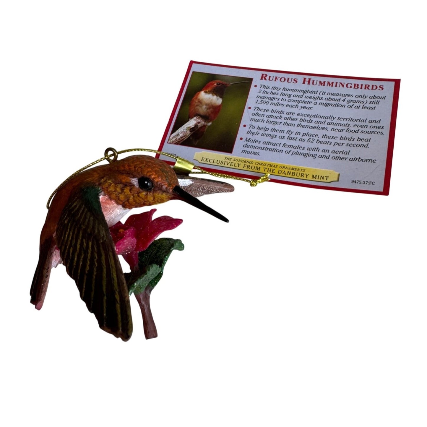 Danbury Mint Ornament Rufous Hummingbird Brown Pink Resin Hanging