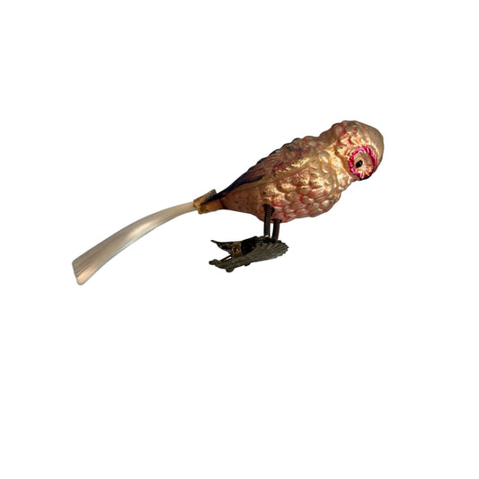 Antique German Blown Glass Owl Clip-On Ornament C1930 With Reinforced Tail Rare