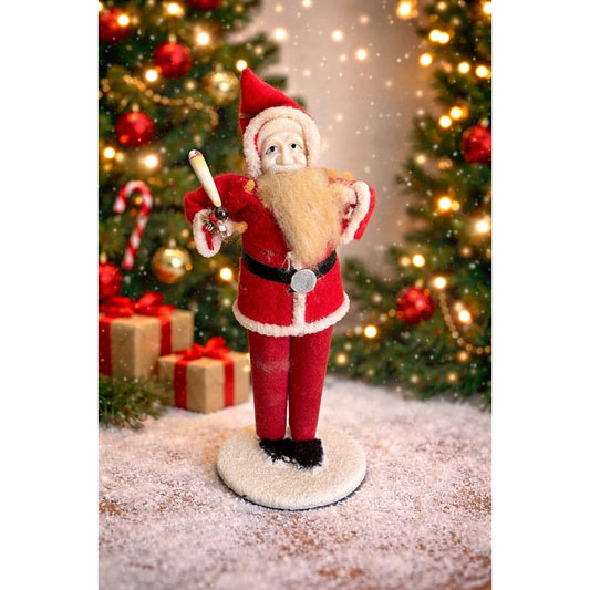Vintage Japan Santa Claus Figure Spun Cotton Beard Paper Mache Candle Flocked 7"