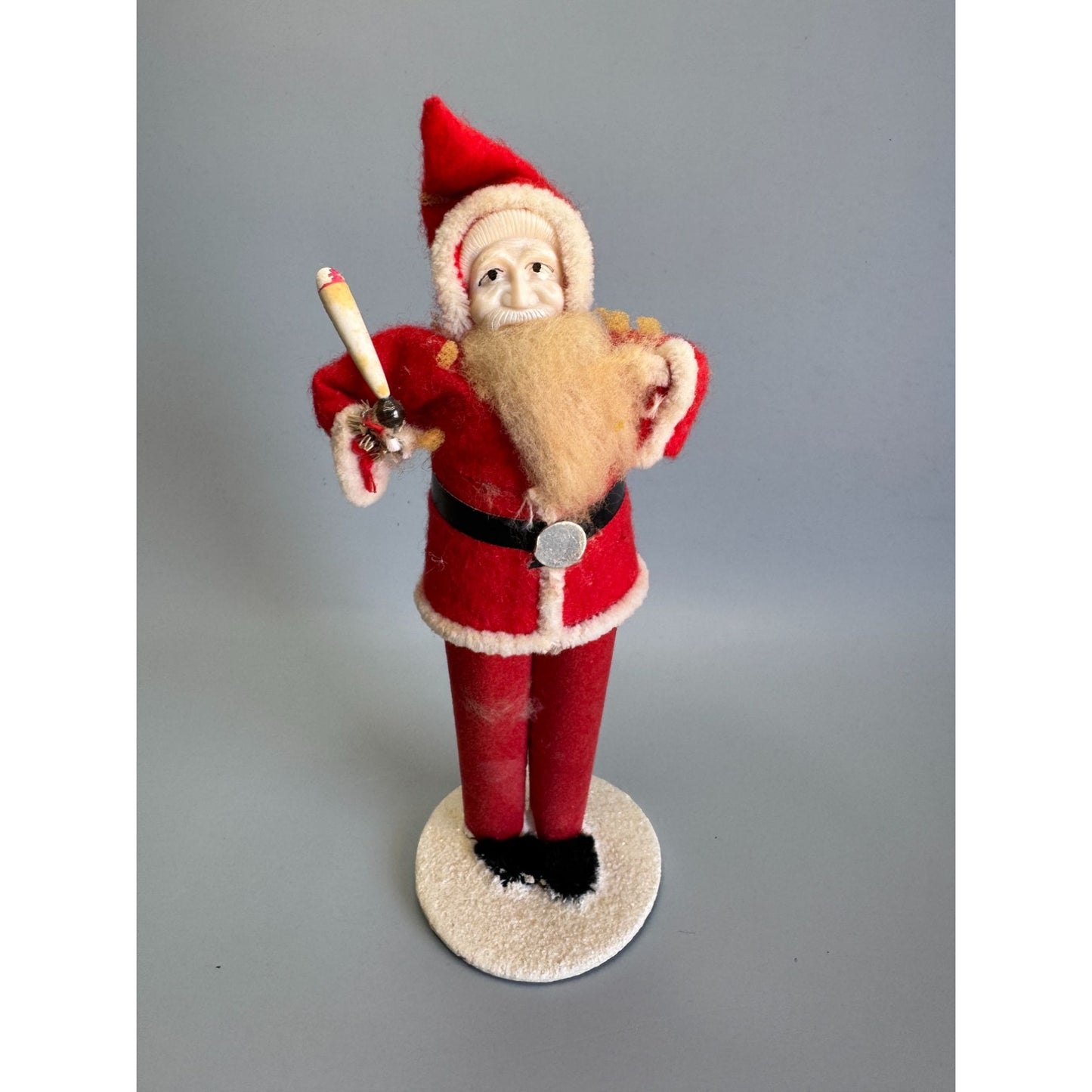 Vintage Japan Santa Claus Figure Spun Cotton Beard Paper Mache Candle Flocked 7"