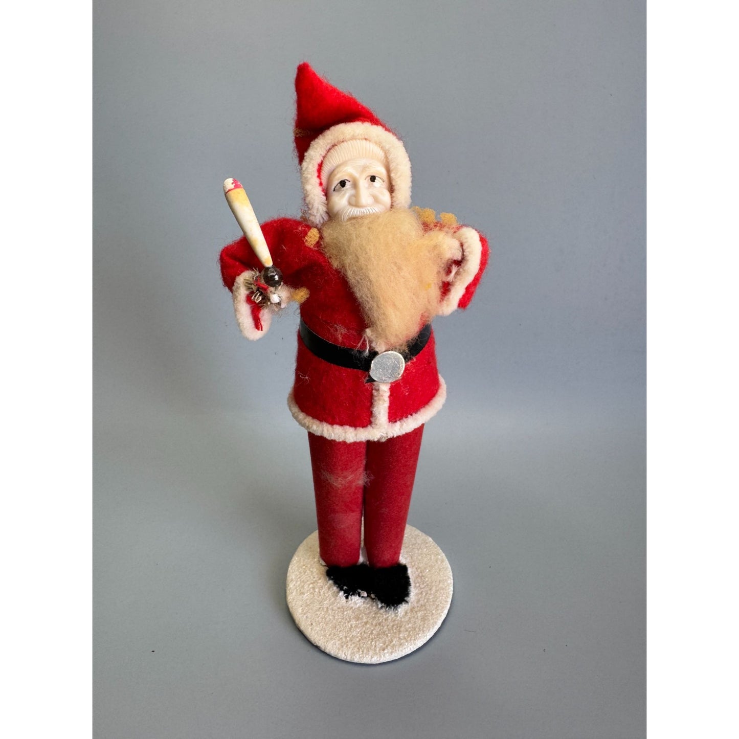 Vintage Japan Santa Claus Figure Spun Cotton Beard Paper Mache Candle Flocked 7"