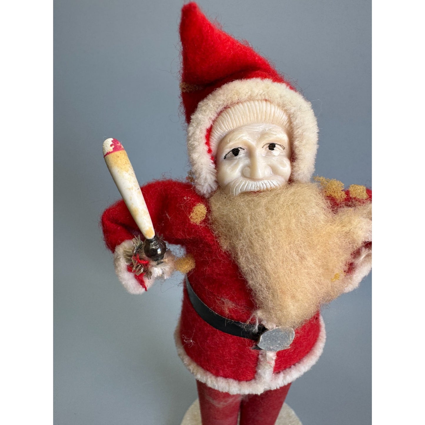 Vintage Japan Santa Claus Figure Spun Cotton Beard Paper Mache Candle Flocked 7"