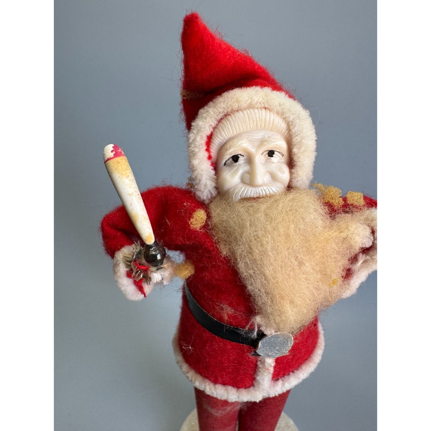 Vintage Japan Santa Claus Figure Spun Cotton Beard Paper Mache Candle Flocked 7"