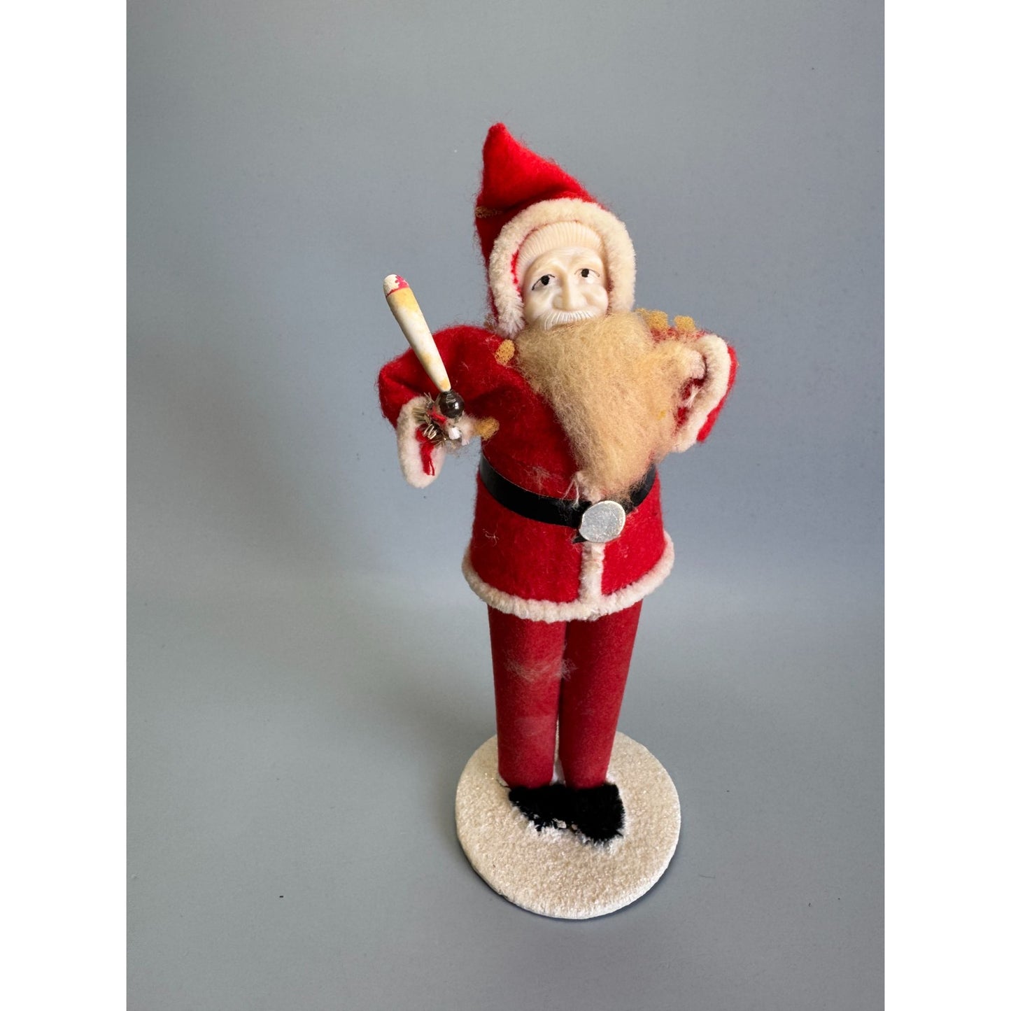 Vintage Japan Santa Claus Figure Spun Cotton Beard Paper Mache Candle Flocked 7"