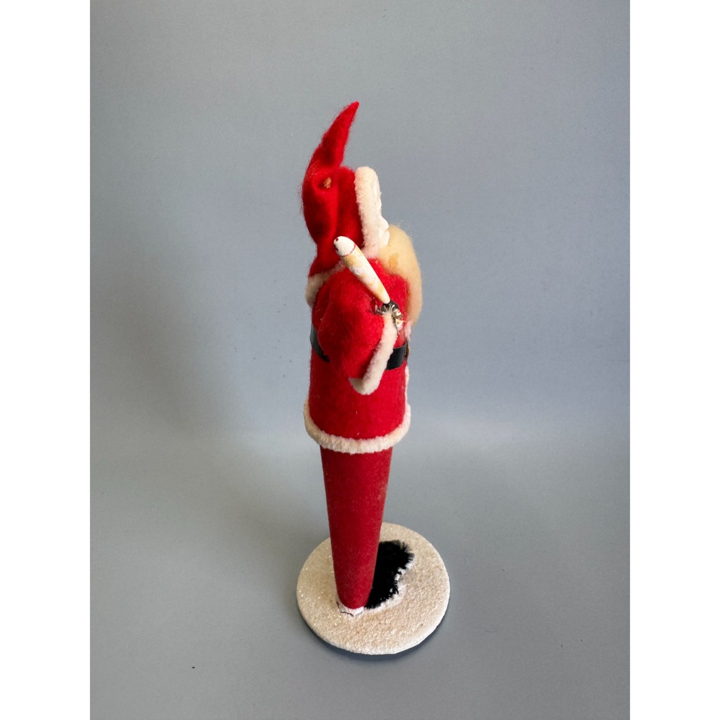 Vintage Japan Santa Claus Figure Spun Cotton Beard Paper Mache Candle Flocked 7"