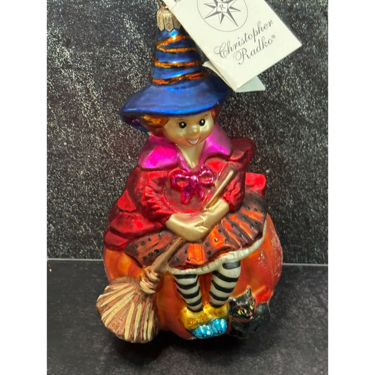 Christopher Radko Sit a Spell Little Girl Witch on a Pumpkin w/Tag no Box 1999