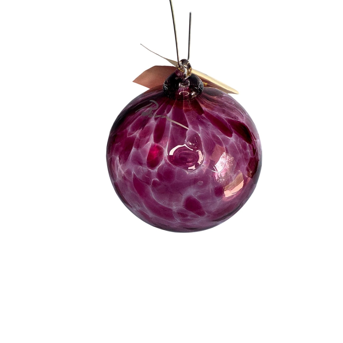 Handblown Spirit Ball Signed By Bruce Grauf 3.5" Purple Glass Ornament Made In USA