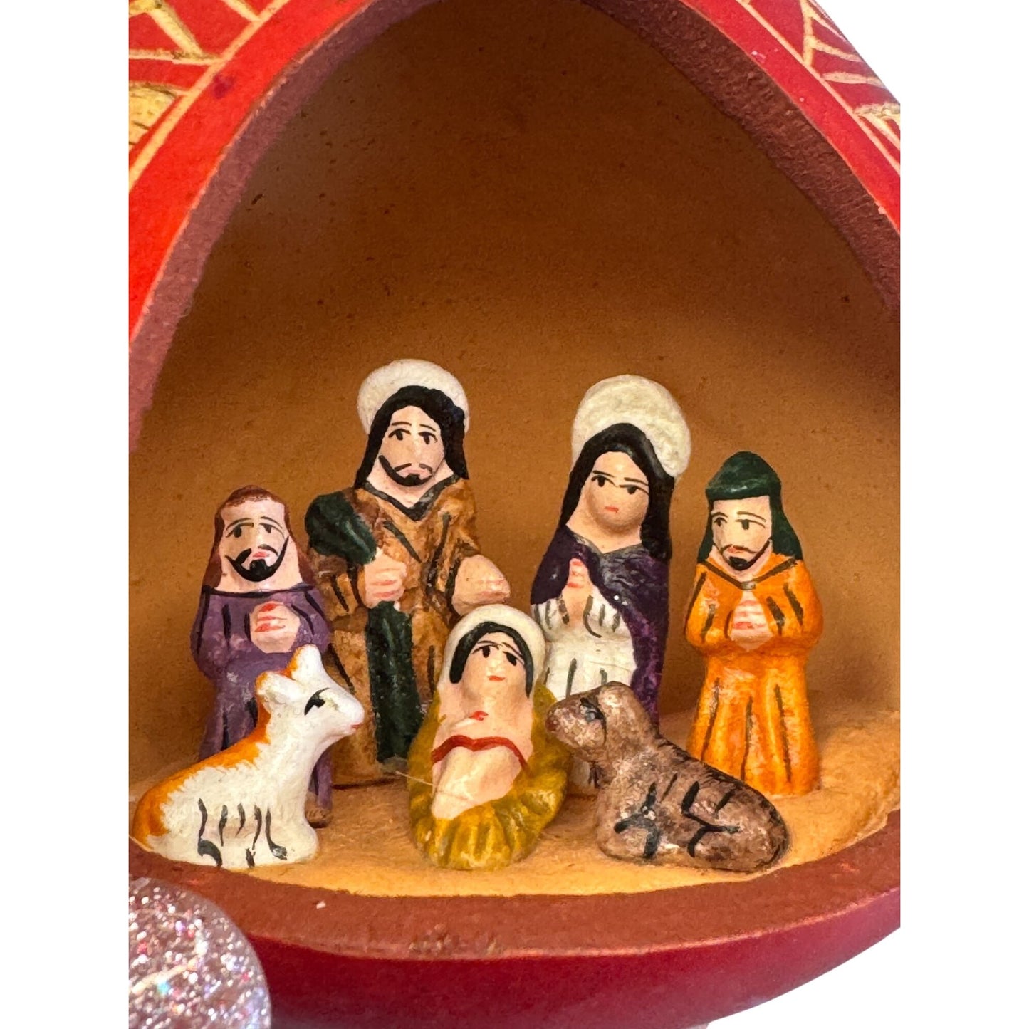 Mexican Folk Art Nativity Gourd Ornament Handcrafted Ornament Signed 2008 4 1/4"