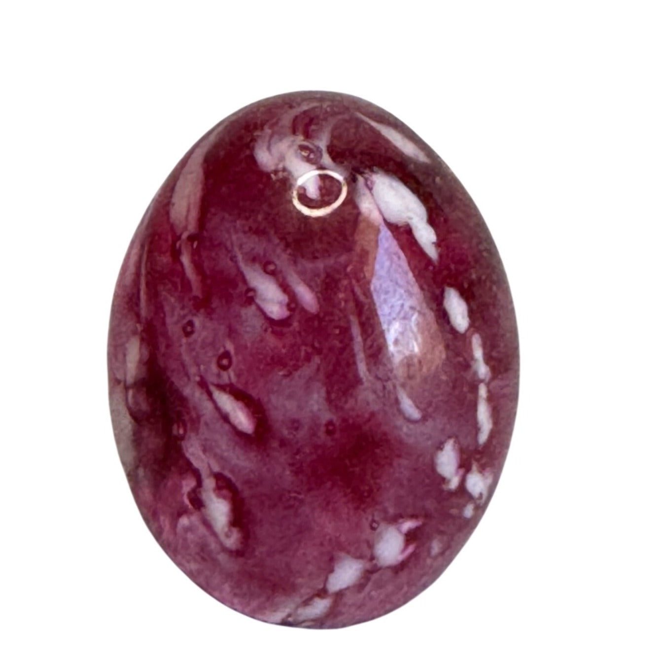 Art Glass Egg Cranberry White Mottled Swirl Decorative 3"
