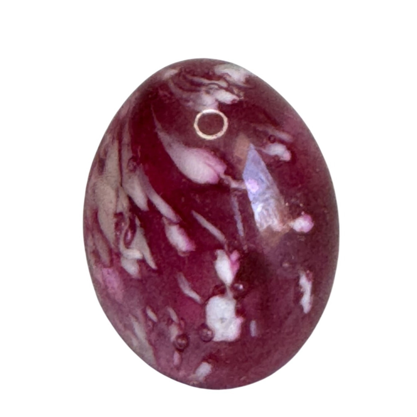 Art Glass Egg Cranberry White Mottled Swirl Decorative 3"