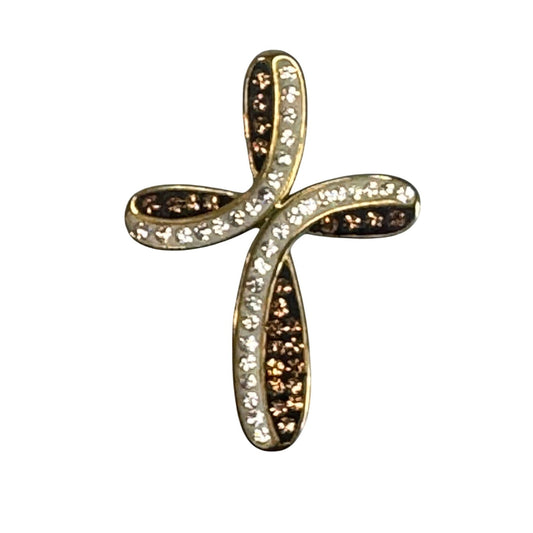 18K Gold Plated Cross Pendant With Sparkling Clear & Gold Crystals Italy OTC BZ