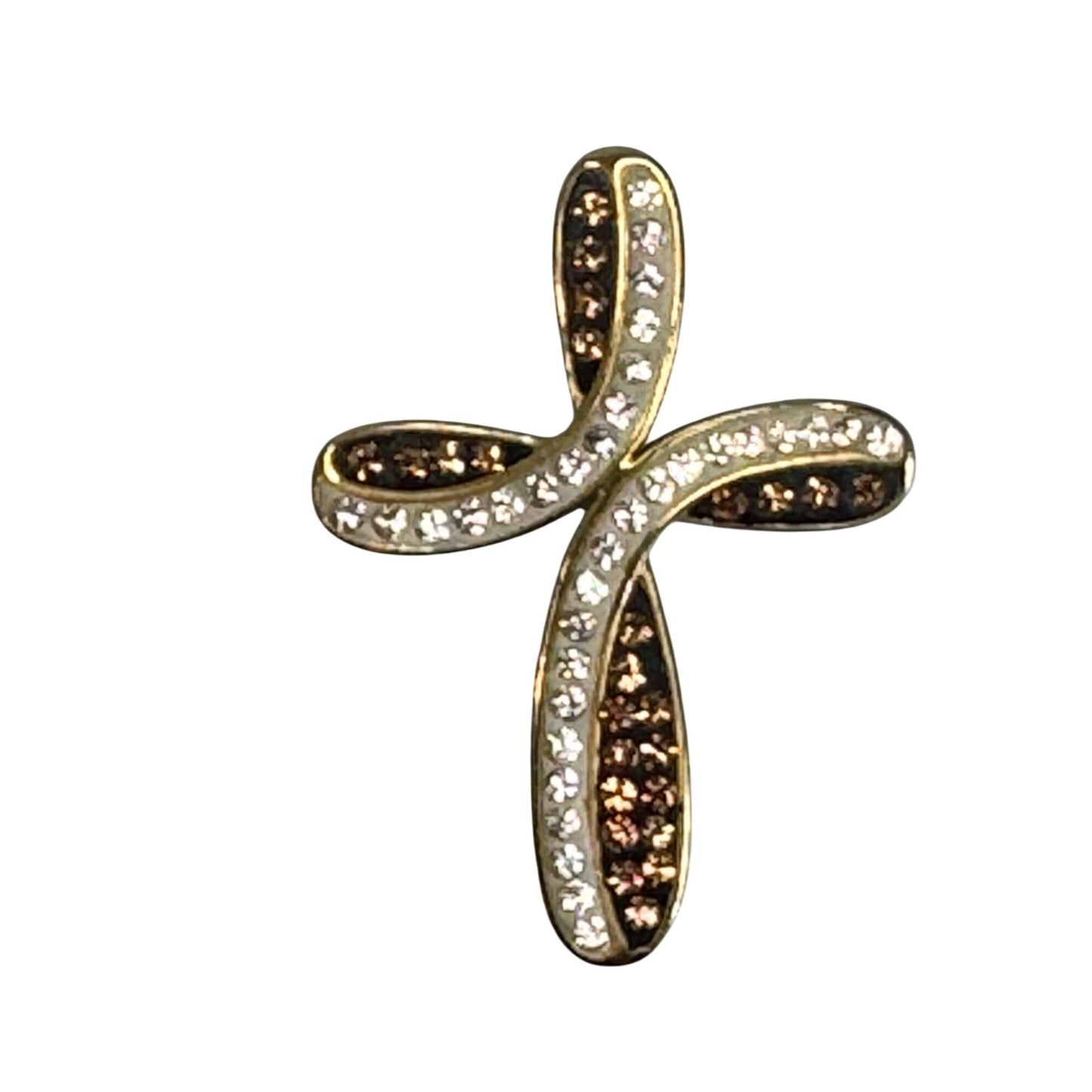 18K Gold Plated Cross Pendant With Sparkling Clear & Gold Crystals Italy OTC BZ