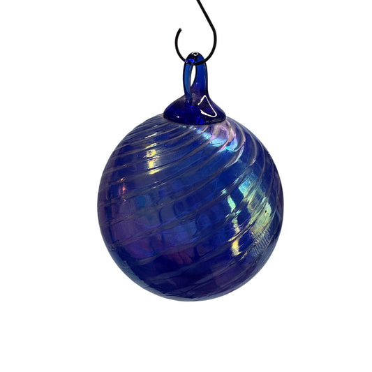 Hand Blown Glass Friendship Ball Cobalt Blue Iridescent 3 3/4 Inch Round Ornament