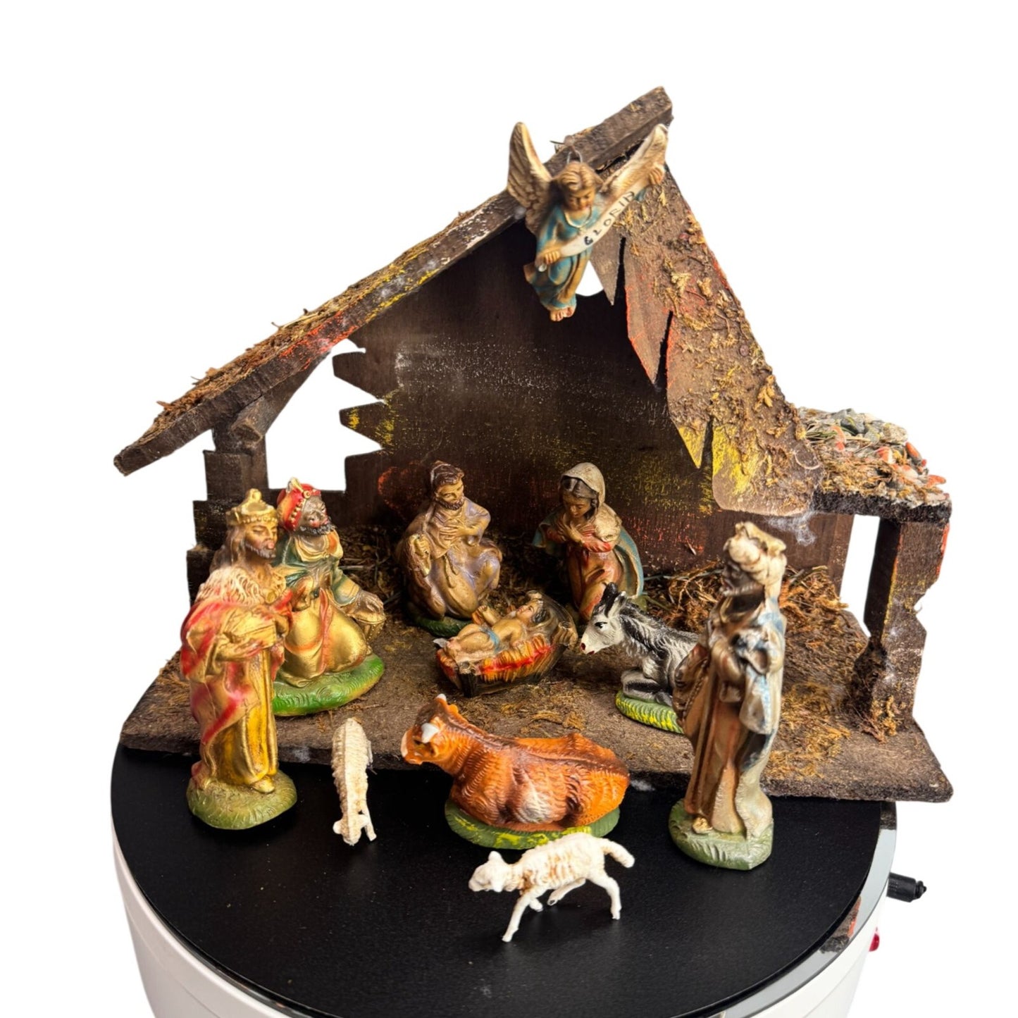 Vintage Italian Nativity Set 12 Pieces Including Creche 4" Scale Italy