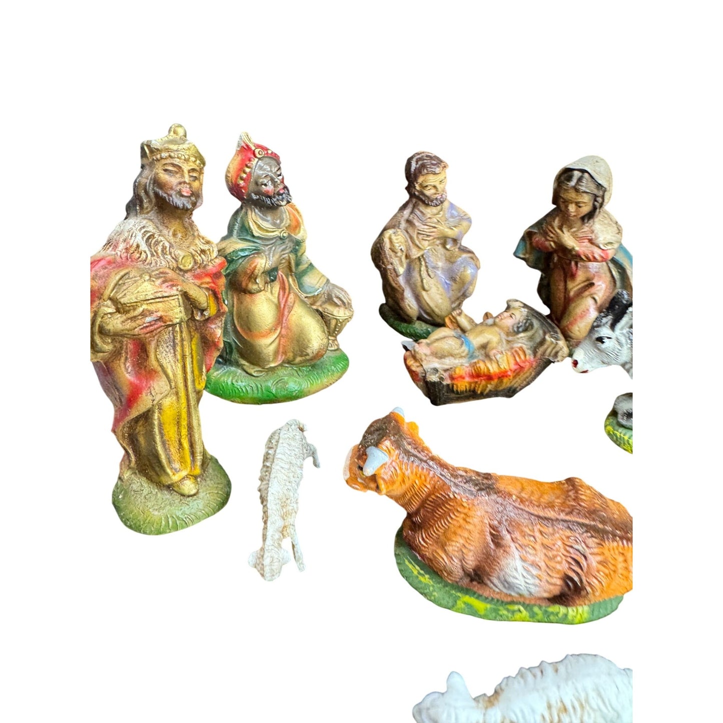 Vintage Italian Nativity Set 12 Pieces Including Creche 4" Scale Italy
