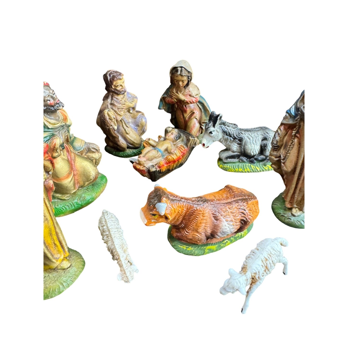 Vintage Italian Nativity Set 12 Pieces Including Creche 4" Scale Italy