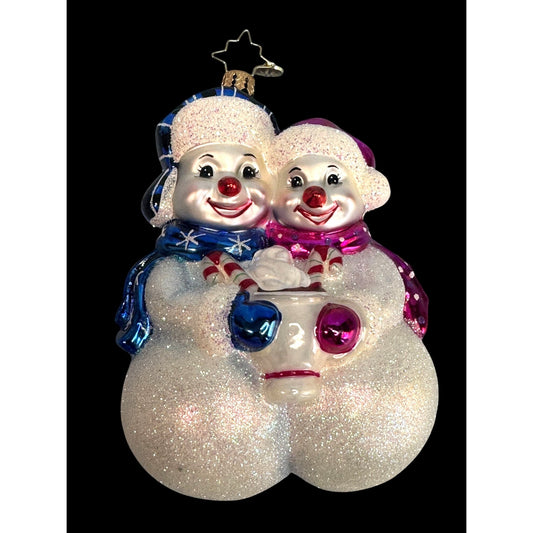 Christopher Radko Snow Couple Ornament White Glass Holiday 5" Germany #1022114