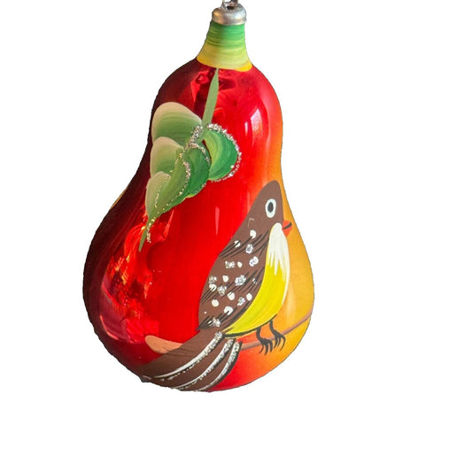 Vintage Soffieria De Carlini Italy Partridge in a Pear Tree Blown Glass Ornament