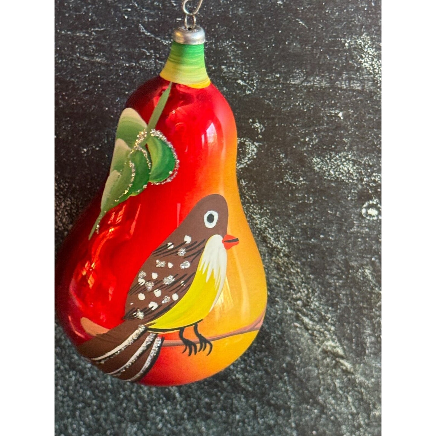 Vintage Soffieria De Carlini Italy Partridge in a Pear Tree Blown Glass Ornament