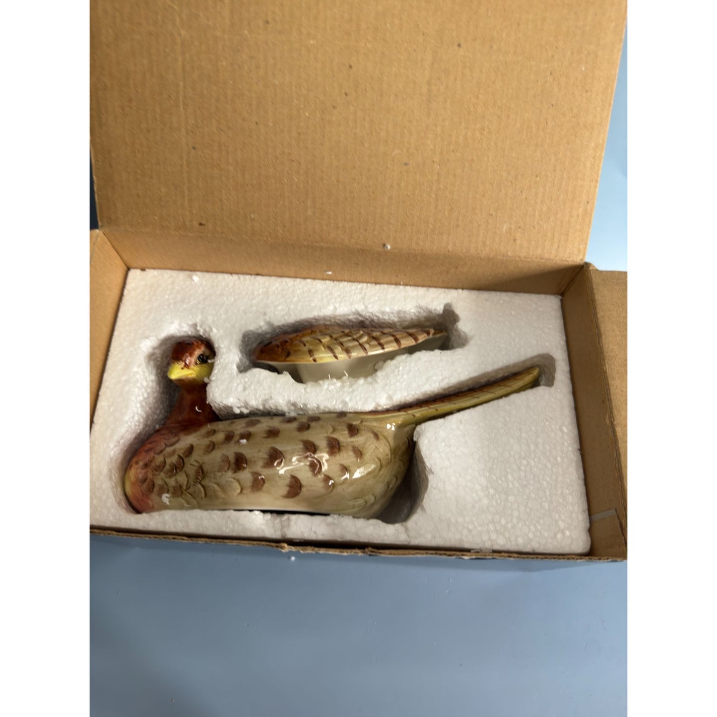 Fitz And Floyd Essentials Pheasant Trinket Box 9" Long Handcrafted Ceramic
