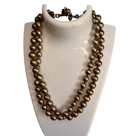 Vintage Miriam Haskell Signed Champagne Pearl Double-Strand Necklace 14-16" Rare