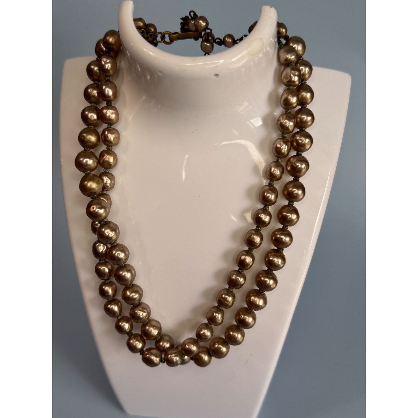 Vintage Miriam Haskell Signed Champagne Pearl Double-Strand Necklace 14-16" Rare