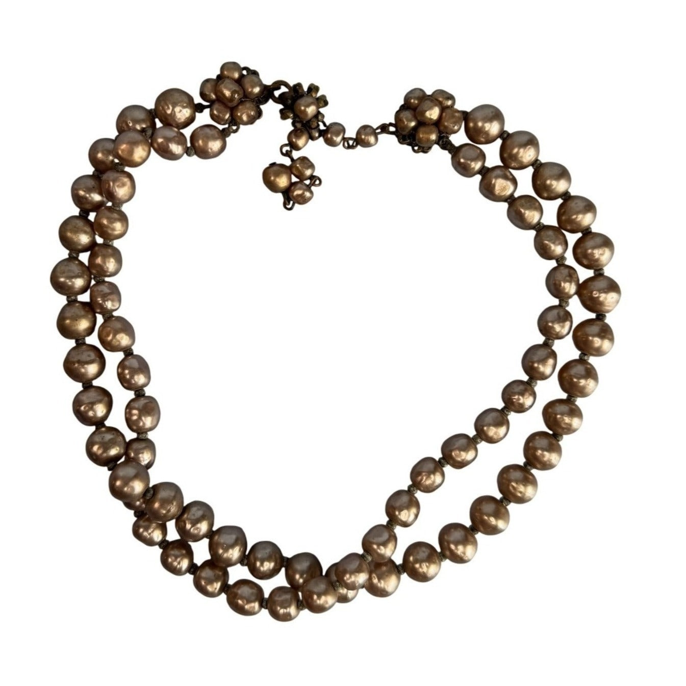 Vintage Miriam Haskell Signed Champagne Pearl Double-Strand Necklace 14-16" Rare