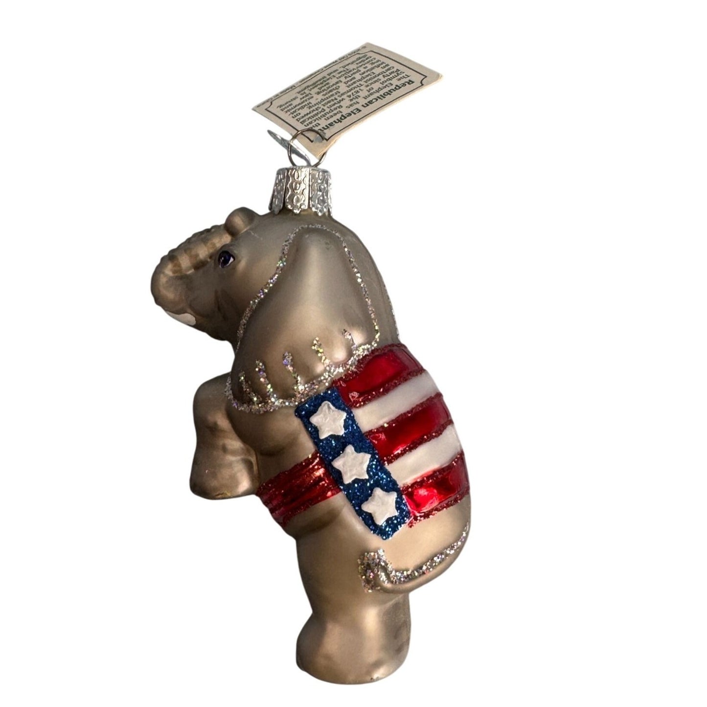 Old World Christmas Patriotic Elephant Ornament 4.5" Glass Glittered