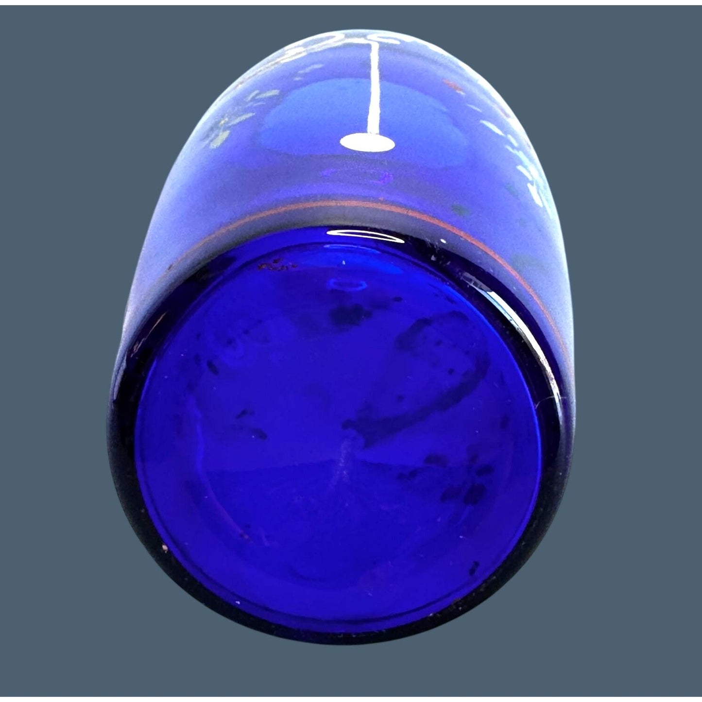 Bohemian Style Hand Painted Cobalt Blue Glass Vase Floral Enamel 8.5