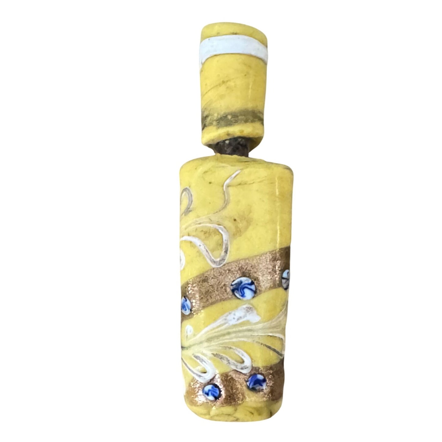 Venetian Millefiori Glass Perfume Bottle Yellow Gold Glass 1 3/4" Dabber