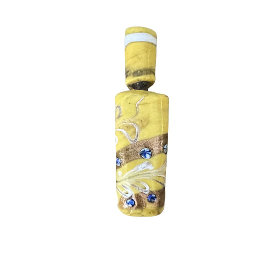 Venetian Millefiori Glass Perfume Bottle Yellow Gold Glass 1 3/4" Dabber
