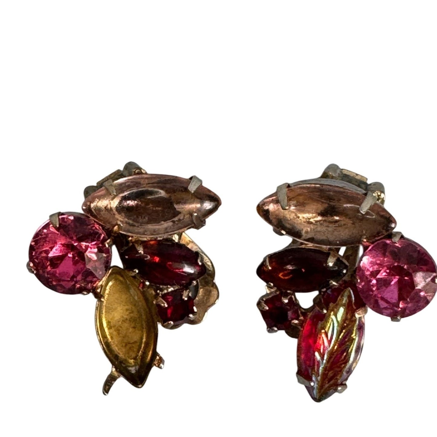 Vintage Juliana Style Brooch Earrings Set w/Givre Molded Red Pink Rhinestones