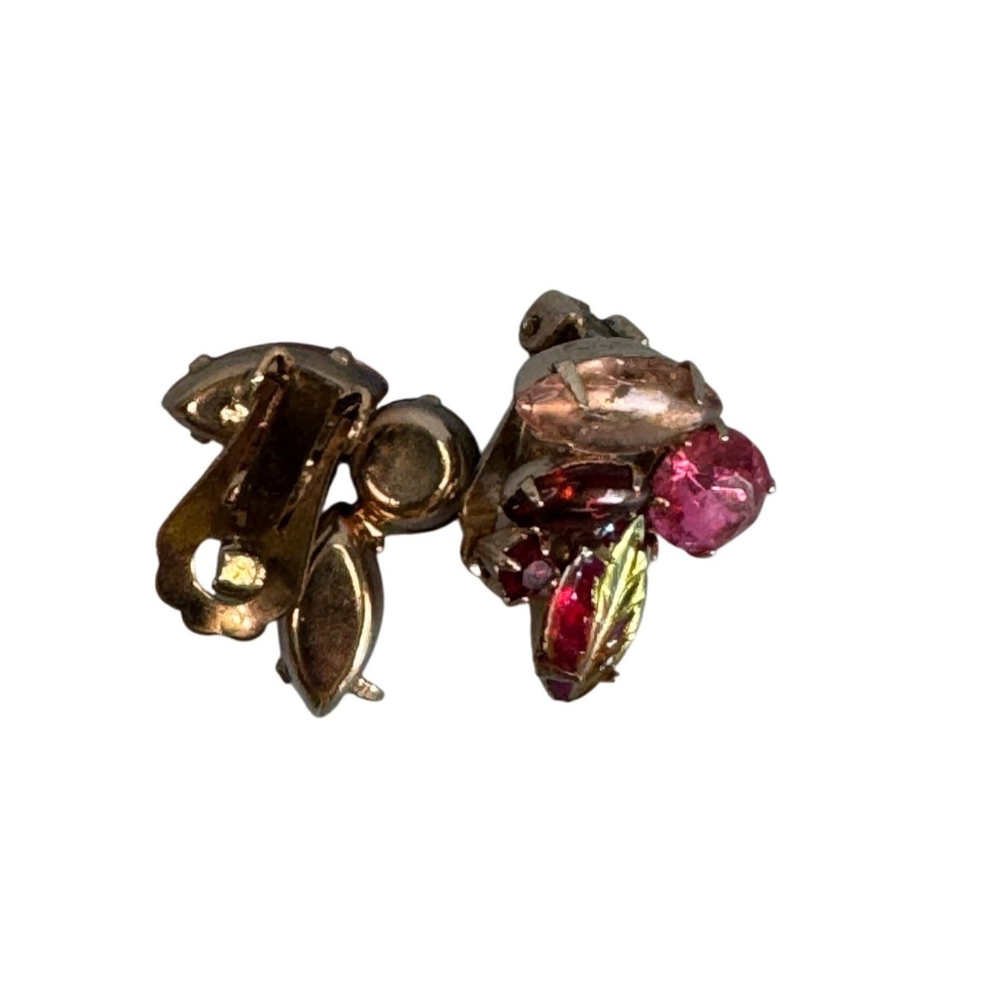 Vintage Juliana Style Brooch Earrings Set w/Givre Molded Red Pink Rhinestones