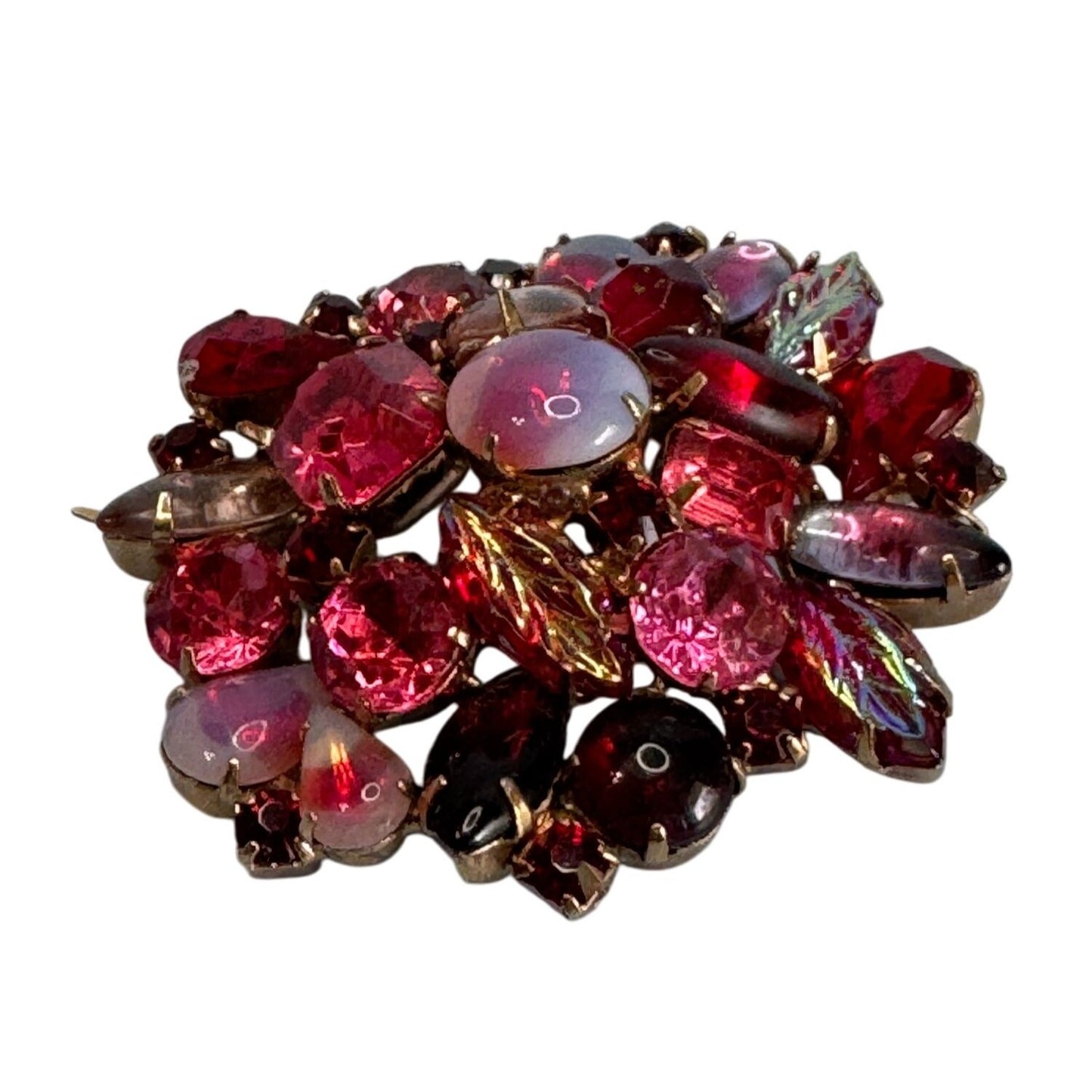 Vintage Juliana Style Brooch Earrings Set w/Givre Molded Red Pink Rhinestones