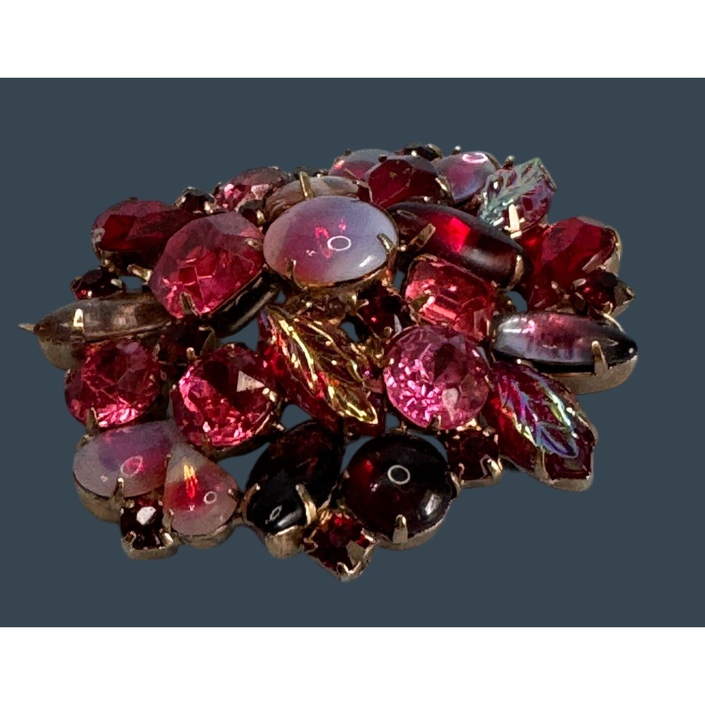Vintage Juliana Style Brooch Earrings Set w/Givre Molded Red Pink Rhinestones