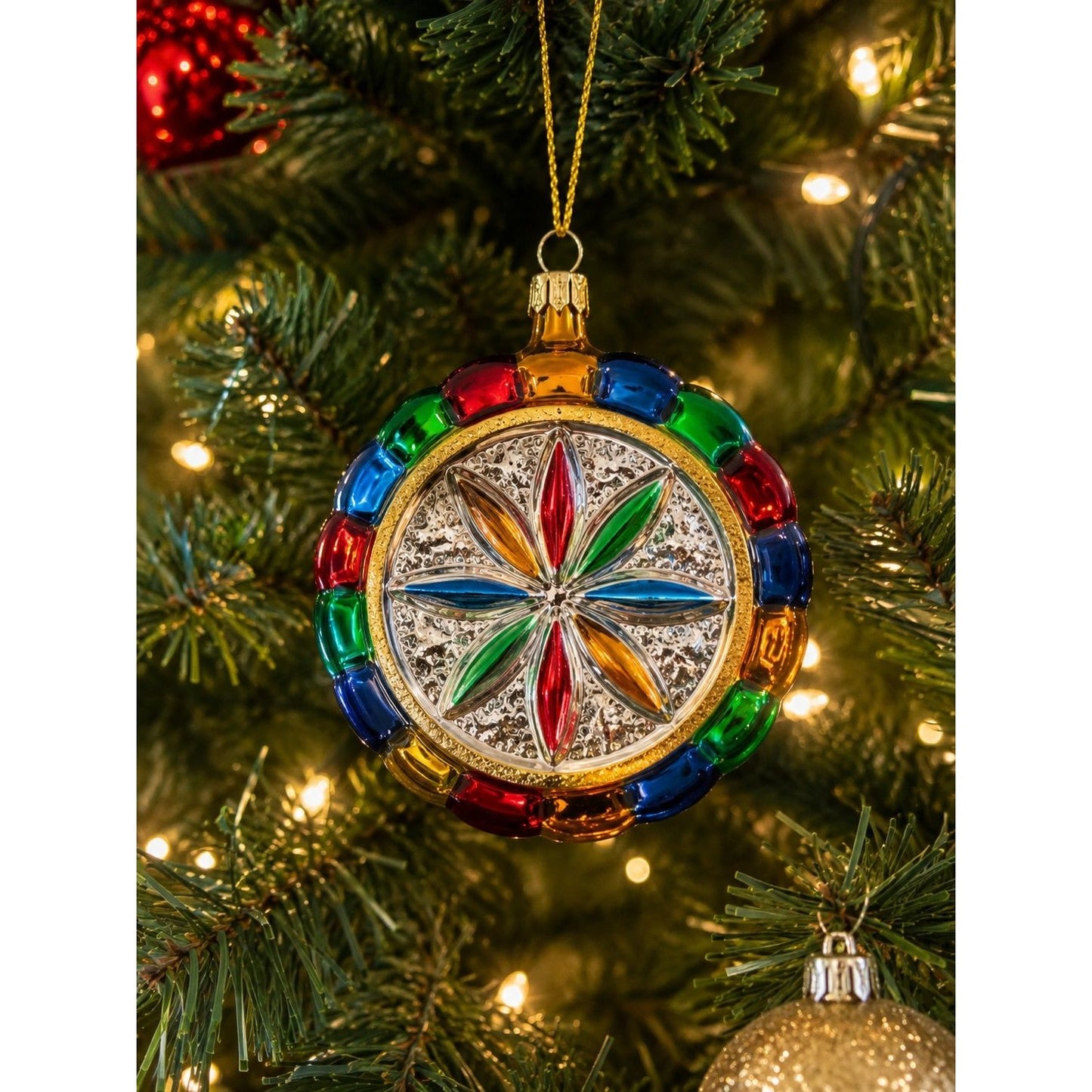 Vintage German Glass Reflector Ornament Rainbow Jewel Bloomingdales 3”