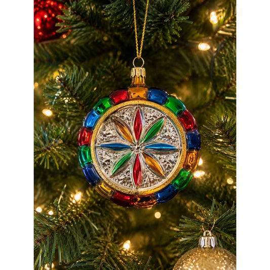 Vintage German Glass Reflector Ornament Rainbow Jewel Bloomingdales 3”
