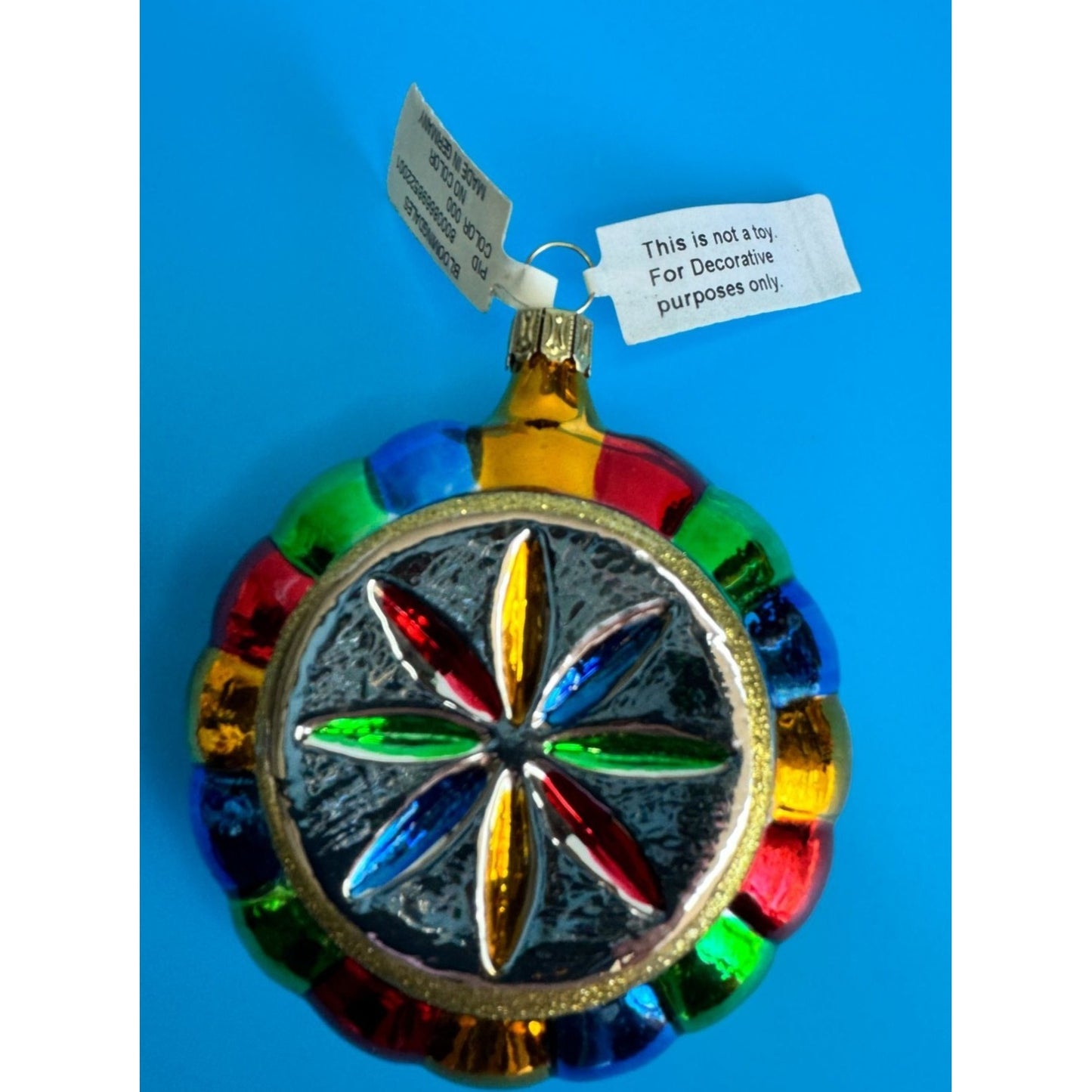 Vintage German Glass Reflector Ornament Rainbow Jewel Bloomingdales 3”