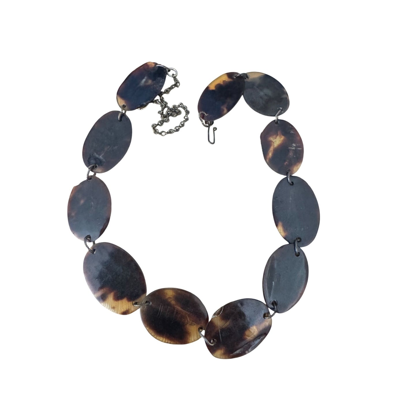 Suva Necklace Tropical Theme Brown & Silver Turtleshell & Chain 15 Inches