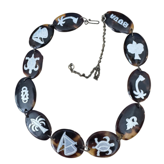 Suva Necklace Tropical Theme Brown & Silver Turtleshell & Chain 15 Inches