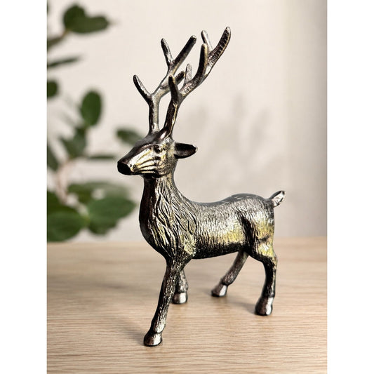 Vintage Silver Metal Deer Figurine Stag Buck Statue Rustic Lodge Woodland Decor